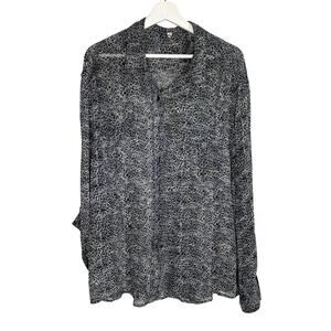 IRO Daria Silk Leopard Print Long Sleeve Button-Up Tunic Shirt Blue/Black 3 / M